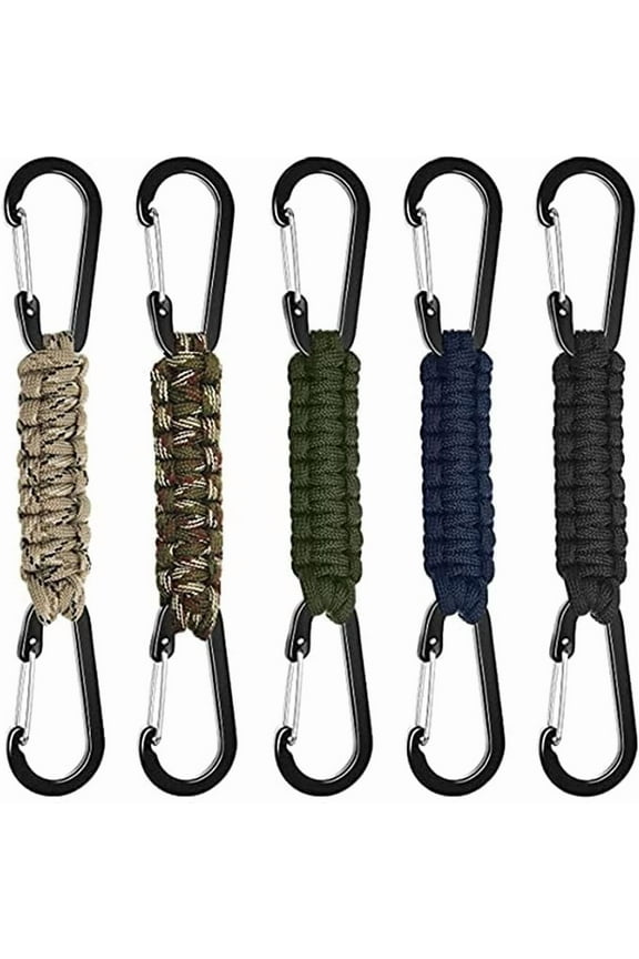 5 Pack Paracord Keychain Carabiner for Backpacks, Paracord Strap Backpack Clips Keychain Carabiner Double Hook Water Bottle Clip Heavy Duty Key, Outdoor Camping Kit
