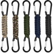 5 Pack Paracord Keychain Carabiner for Backpacks, Paracord Strap Backpack Clips Keychain Carabiner Double Hook Water Bottle Clip Heavy Duty Key, Outdoor Camping Kit