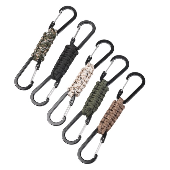 5 Pack Paracord Keychain Carabiner Clips Lanyard Hanger with Chain Hooks Heavy Duty Stroller Hook Holder for Water Bottle, Keys, Backpack, Tools