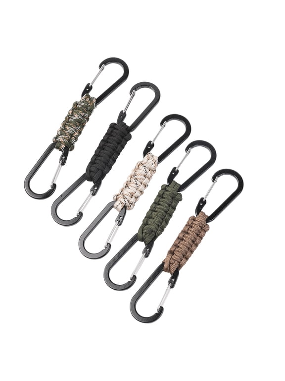 5 Pack Paracord Keychain Carabiner Clips Lanyard Hanger with Chain Hooks Heavy Duty Stroller Hook Holder for Water Bottle, Keys, Backpack, Tools