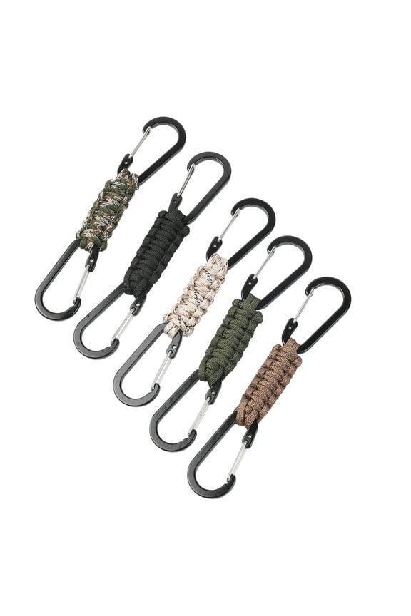 5 Pack Paracord Keychain Carabiner Clips Lanyard Hanger with Chain Hooks Heavy Duty Stroller Hook Holder for Water Bottle, Keys, Backpack, Tools
