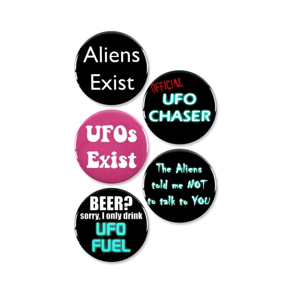 5 Pack - Paranormal Aliens Cryptid Pinback Button Badges - 2.25 Inch