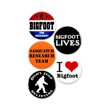 5 Pack - Paranormal Bigfoot Cryptid Pinback Button Badges - 2.25 Inch