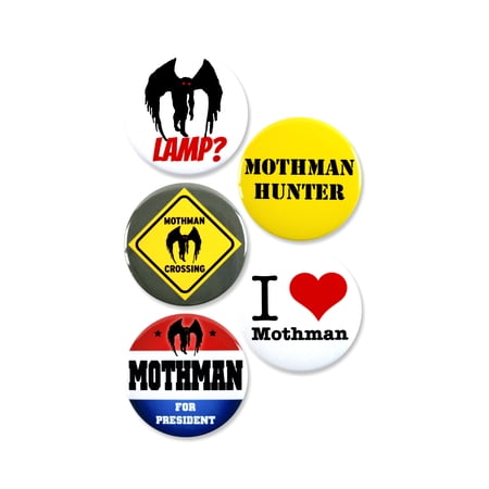 5 Pack - Paranormal Mothman Cryptid Pinback Button Badges - 2.25 Inch