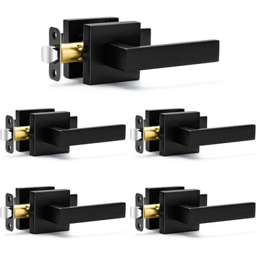 5 Pack Passage Door Handles Matte Black Door Knobs, Interior Door Knobs Square Heavy Duty Non-Locking Handlesets Hall Closet Handles, Reversible for Right & Left Sided Doors