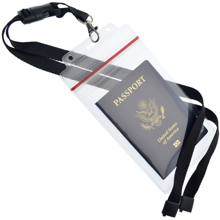 5-Pack Vaccine ID Card Holders With Lanyards - Zip Lock, Clear, Water Resistant