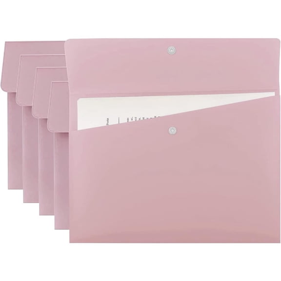 5-Pack Pastel Pink Poly File Folders, A4 Letter Size with Snap Button Closure. Perfect Gift For 2026.