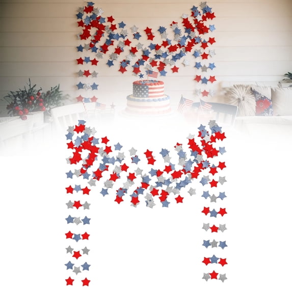 5 Pack Patriotic Star Streamers Garland Red White Blue Bunting Banner Paper Hanging Decorations For 4th Of July American Independence Day Labor Day Holiday Memorial Day