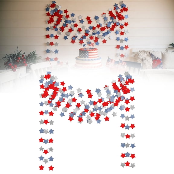 5 Pack Patriotic Star Streamers Garland Red White Blue Bunting Banner Paper Hanging Decorations For 4th Of July American Independence Day Labor Day Holiday Memorial Day