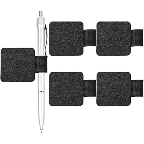 (5 Pack) Pen Loop Holder for Notebooks Journals Planners Tablet Case, Self Adhesive Leather Pencil Holder with Elastic Loop for Pens, Apple Pencil, Stylus Pen -Black
