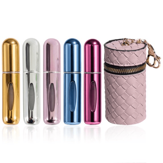 5 Pack Perfume Travel Refillable Bottle 5ml Portable Atomizer Spray with Storage Pouch for Travel and Daily Use