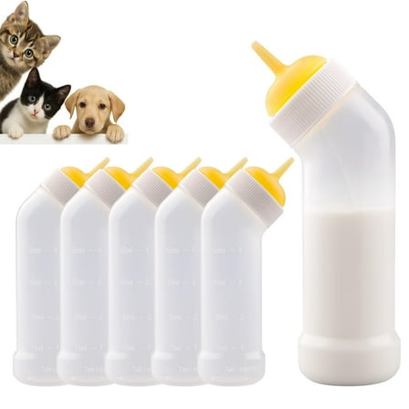 5 Pack Pet Nursing Bottle for Newborn Animals,Kitten Bottle Feeding Kit Silicone Nipple for Kittens Puppys Rabbits Squirrel (Yellow, Middle)