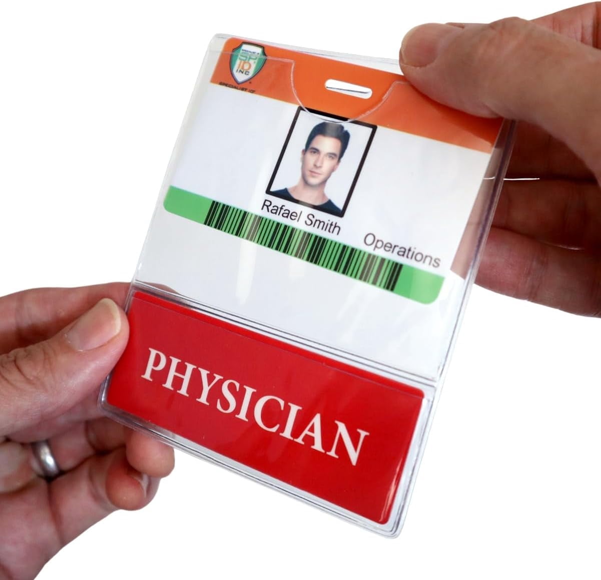 5 Pack - Physician BadgeBottom Horizontal Physician Badge Buddy & Badge Holder Combo - Heavy Duty 2 in 1 Badge Bottom I’D Nursing Accessories - Double Sided Clear Sleeve by Specialist ID