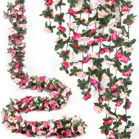 5 Pack Pink Artificial Rose Arch Vines for Flower Wall Backdrop Wedding Mother's Day Garden Tea Party Decorations