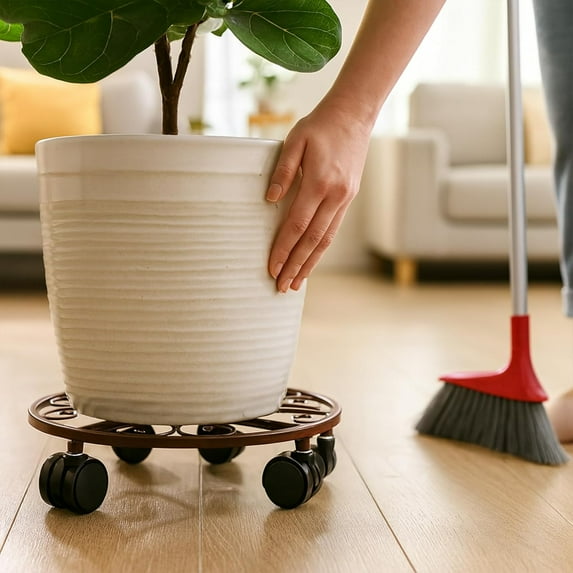 5 Pack Plant Caddy with Wheels Heavy Duty 13.5 Inch Metal Plant Stand on Wheels Plant dolly Rolling Plant Stand Plant Roller with Casters for Indoor and Outdoor with Plant Saucers, Bronze