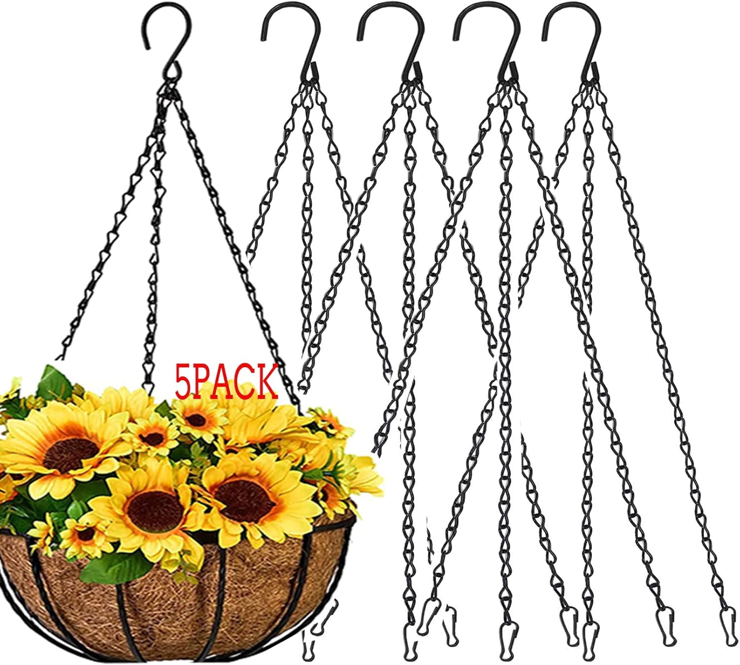 5 Pack Plant Hanging Chains for Planters Bird Feeders, Black 16/20/24 ...