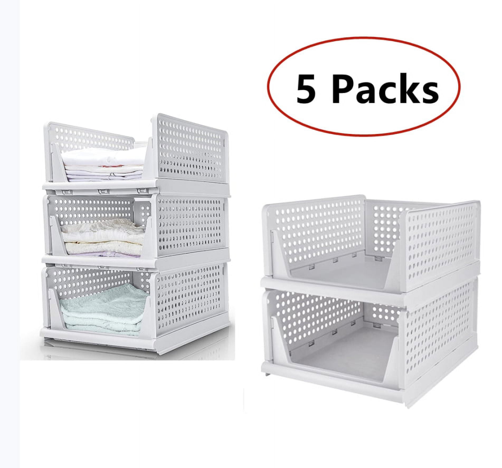 2 Pack Stackable Storage Bins, Foldable Sliding Bins,Plastic Clothes Drawer  Organizer Wardrobe Storage Box Shelf Basket for Cabinet,Office, Laundry
