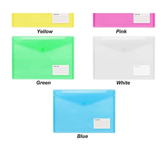 5 Pack Plastic Expanding File Folders, Transparent Envelopes with Snap Closure, Suitable for Home, Office, School, Large Capacity, No Dividers, Dopamine 5-Color, Fits Letter/A4 Size