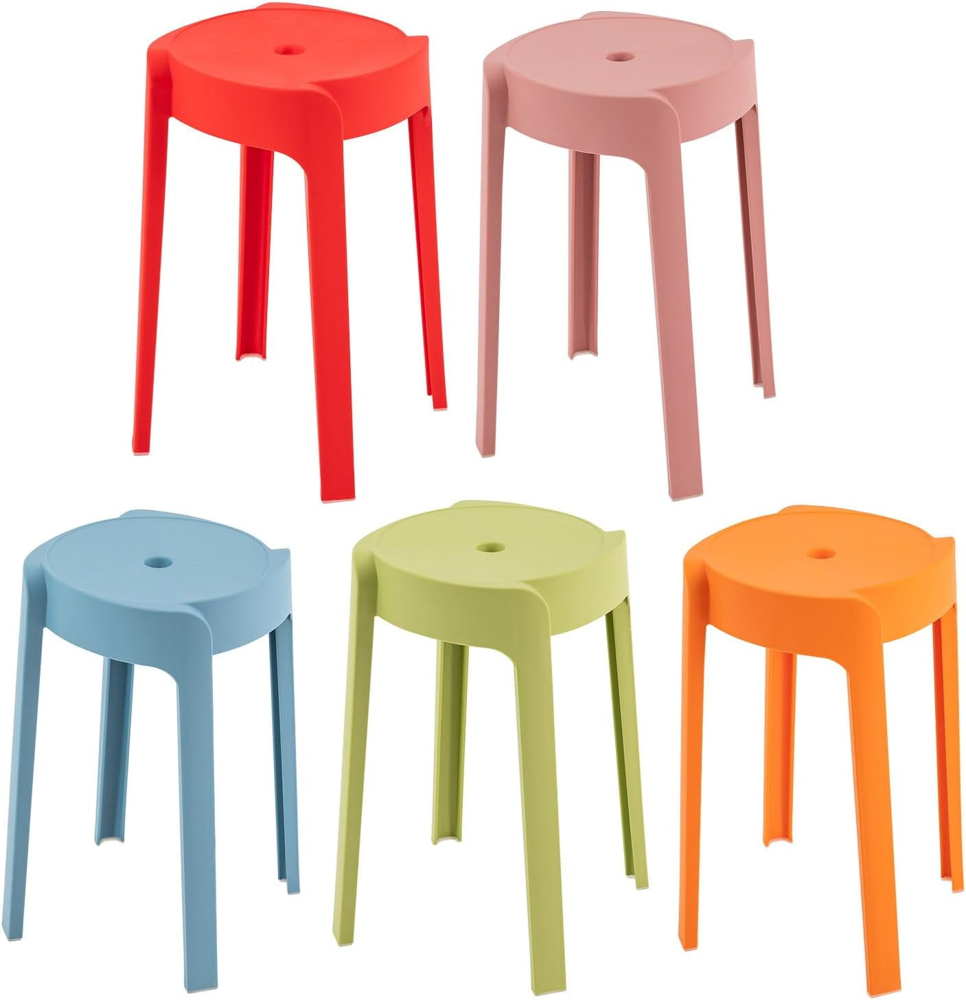 5 Pack Plastic Stack Stools,18 Inch Portable Stackable Chairs,Colorful ...