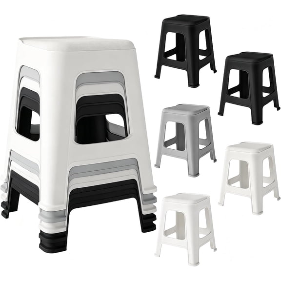 5 Pack Plastic Stools, Linor 18.8"H Stackable School Chairs, Nesting Stacking Stool, Portable Backless Chairs for Classroom, Home