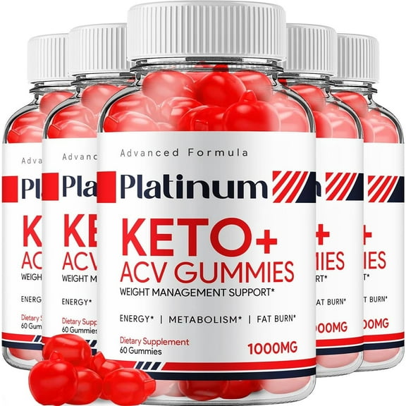 5 Pack Platinum Keto ACV Gummies - Official - Keto Platinum ACV Advanced Formula Plus Apple Cider Vinegar Dietary Supplement B12 Beet Root Juice Men Women 300 Gummies