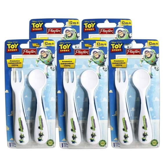 5 Pack - Playtex Disney Pixar Toy Story Utensil Set, Fork and Spoon, 12m+