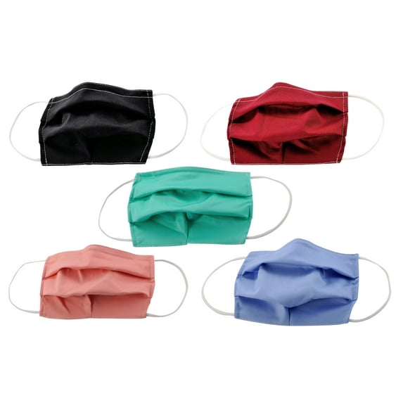 5-Pack Pleated Reusable Cotton Non-Medical Masks with Adjustable Nose Bridge