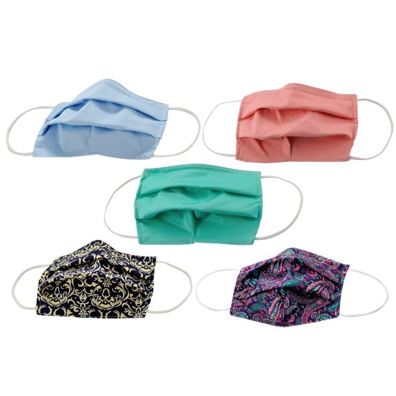 5-Pack Pleated Reusable Cotton Non-Medical Masks with Adjustable Nose Bridge
