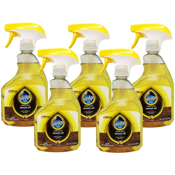 5 Pack - Pledge Wood Oil, Expert Care, Trigger Spray Moisturizes & Revives with Orange Scent, 16 oz