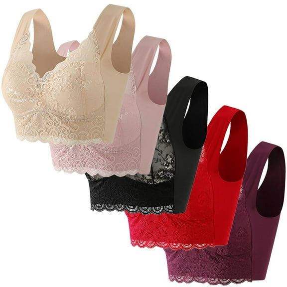 5 Pack Plus Size Bras Womens Trendy Everyday Comfortable Breathable Wireless Lace Bra for Seniors Multipack (4XL, B-5PCS)