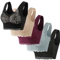 thumbnail image 1 of 5 Pack Plus Size Bras Womens Trendy Everyday Comfortable Breathable Wireless Lace Bra for Seniors Multipack (L, G-5PCS), 1 of 3