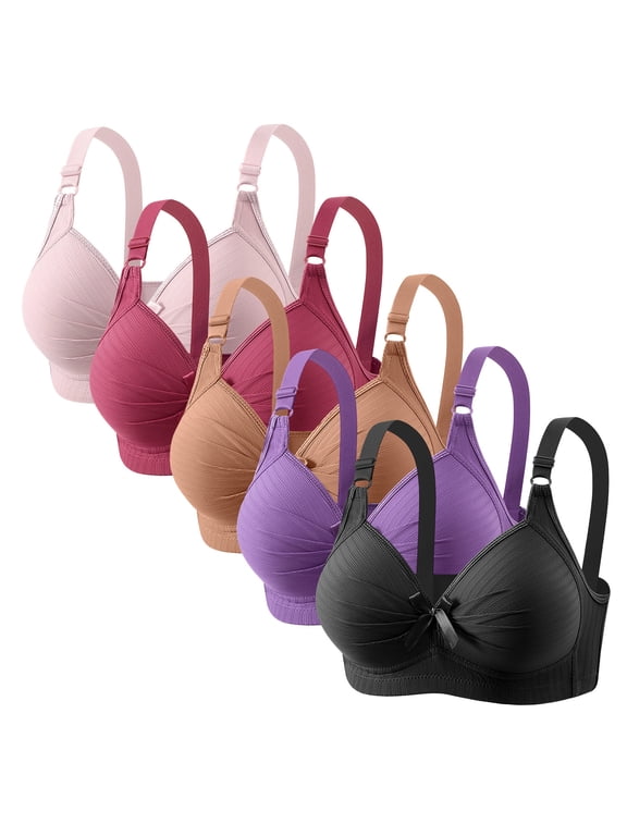 5-Pack Plus Size Bras for Women No Underwire Bow Push Up Full Coverage Support Everyday Bralette,S-5XL