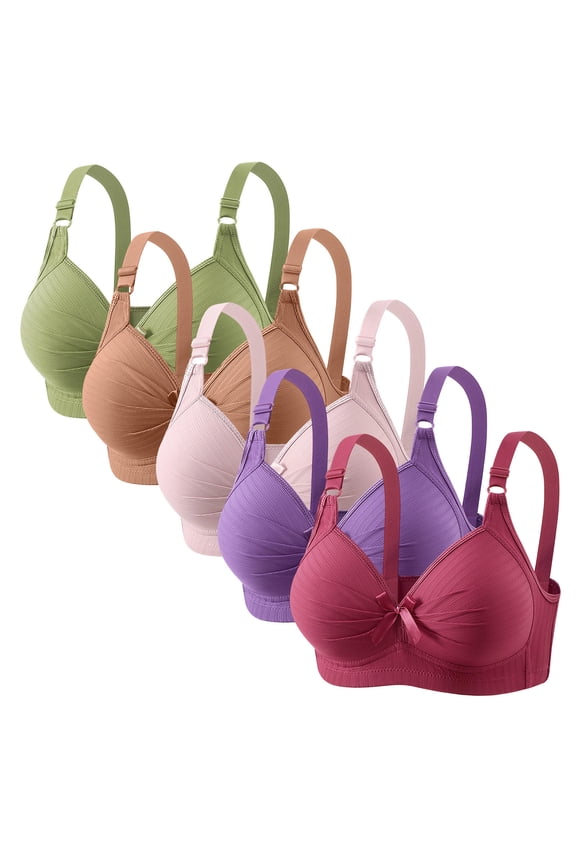 5 Pack Plus Size Bras for Women No Underwire Comfortable Breathable Wirefree Soft Bralettes with Support (42/95BC, 5PC-D)
