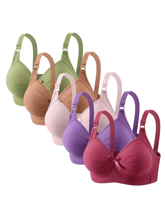 5 Pack Plus Size Bras for Women No Underwire Comfortable Breathable Wirefree Soft Bralettes with Support (44/100BC, 5PC-D)
