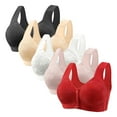 thumbnail image 1 of 5 Pack Plus Size Front Closure Bras for Old Women V Neck Wireless Bras Front Button Push Up Bra Seamless Bralettes with Wide Strap, 1 of 2
