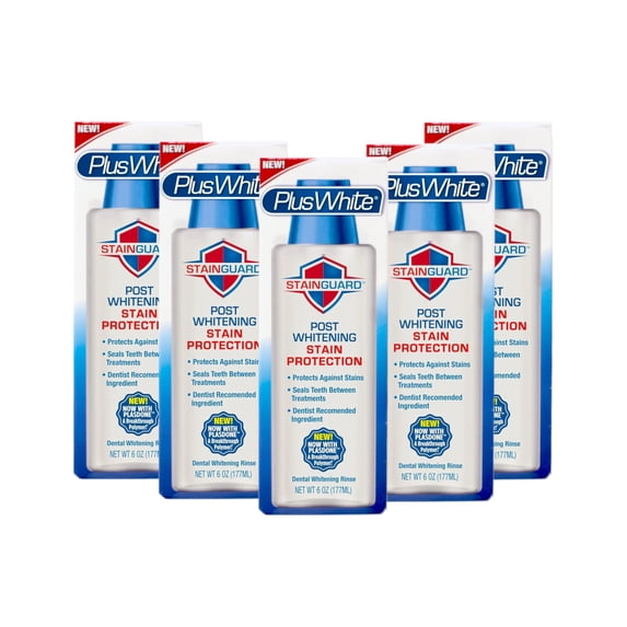 5 Pack - Plus White Post Whitening Stain Rinse - Protects Against Smoking, Wine, & Coffee - Dentist Recommended Whitening Teeth Rinse, 6 oz