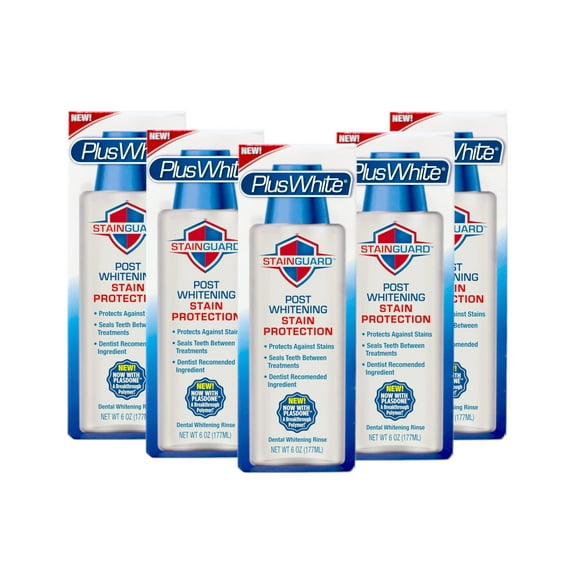 5 Pack - Plus White Post Whitening Stain Rinse - Protects Against Smoking, Wine, & Coffee - Dentist Recommended Whitening Teeth Rinse, 6 oz