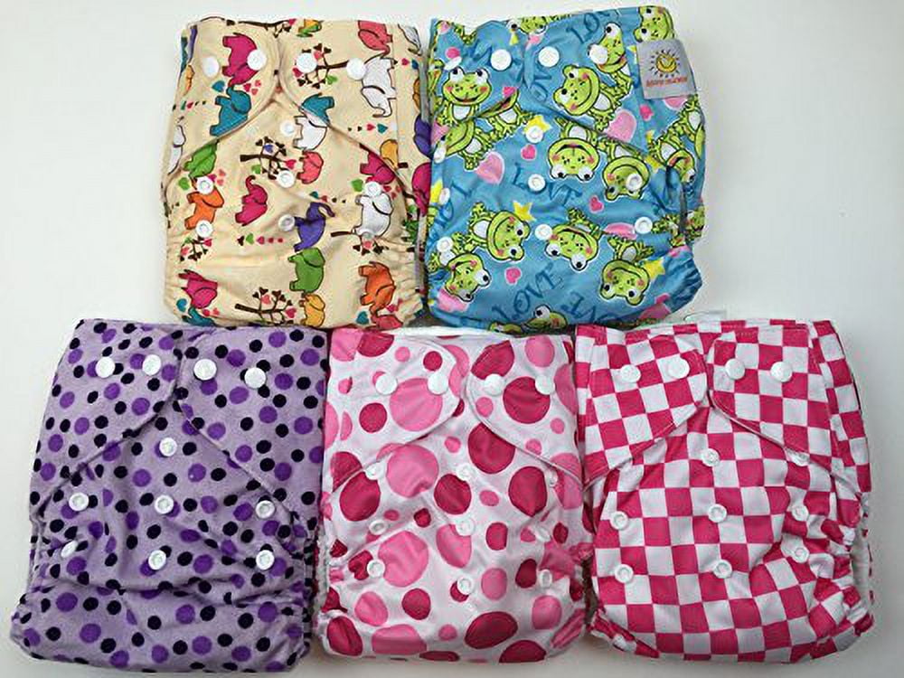 5 Pack Pocket Cloth Diapers with 10 Inserts (2 Inserts Per Diaper)girl