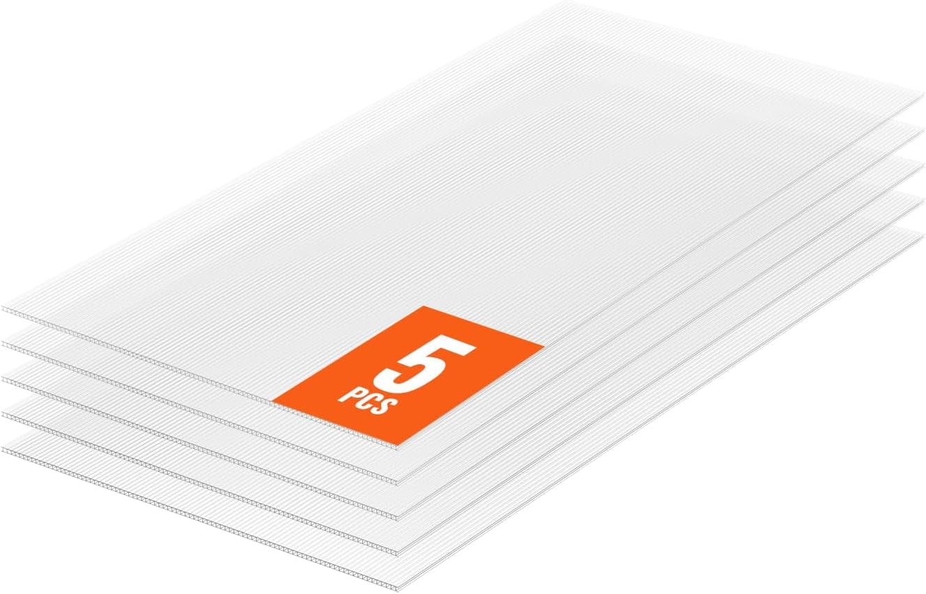 5 Pack Polycarbonate Greenhouse Panels, 2' X 4' X 0.32'' Roof Panels Sheets, Waterproof UV Protected Corrugated Plastic Roofing, Impact Resistance Clear Roofing Sheets for Greenhouse/Garden