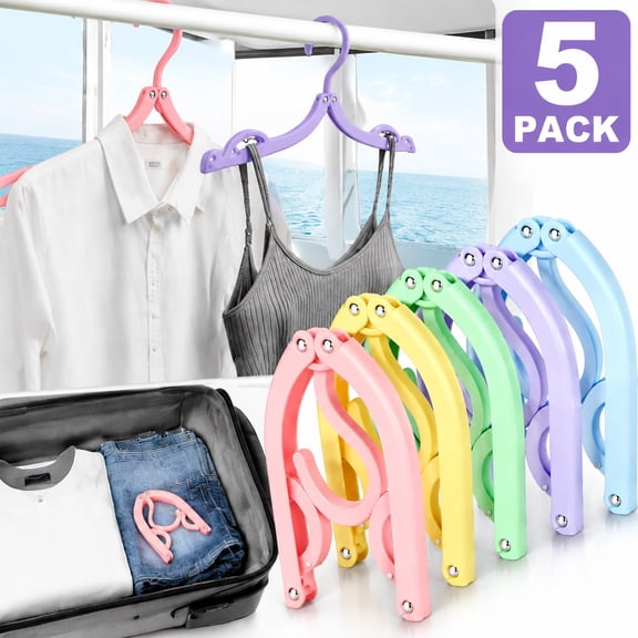 5-Pack Portable Travel Hangers, Foldable Clothes Hanger for Cruise Ship, Vacation, Business Trip - Compact Drying Rack with Non-Slip Clips, Space-Saving Essentials Accessories