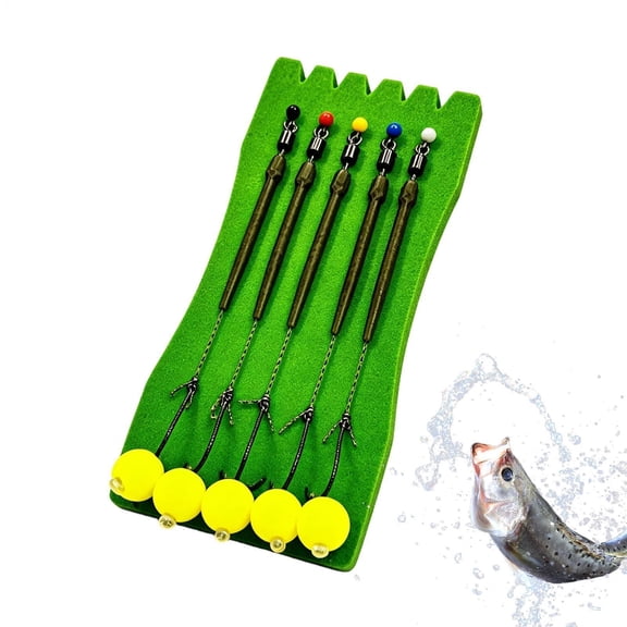 5-Pack Pre-Tied Carp Fishing Float Rig, Anti-Snag Ready-Made Leader Hooks with Durable Metal Construction for Freshwater and Saltwater Angling