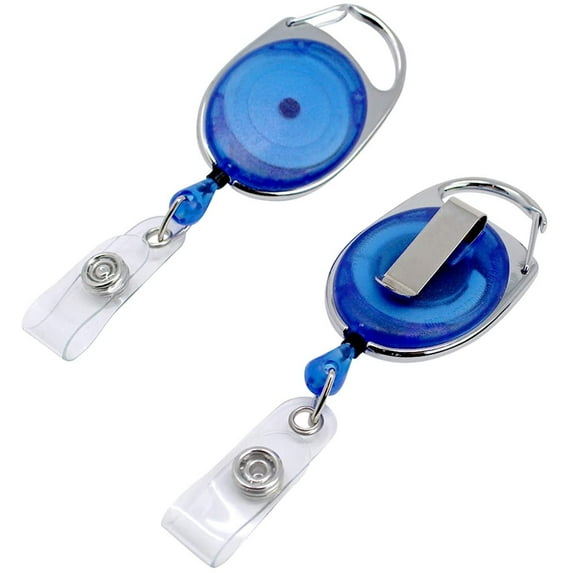 5 Pack - Premium Badge Reel with Carabiner & Belt Clip - Dual Clip Retractable ID Holder with Reinforced Vinyl Strap Clip to Attach Access Key Card, Keychain or Name Tag by Specialist ID (Royal Blue)