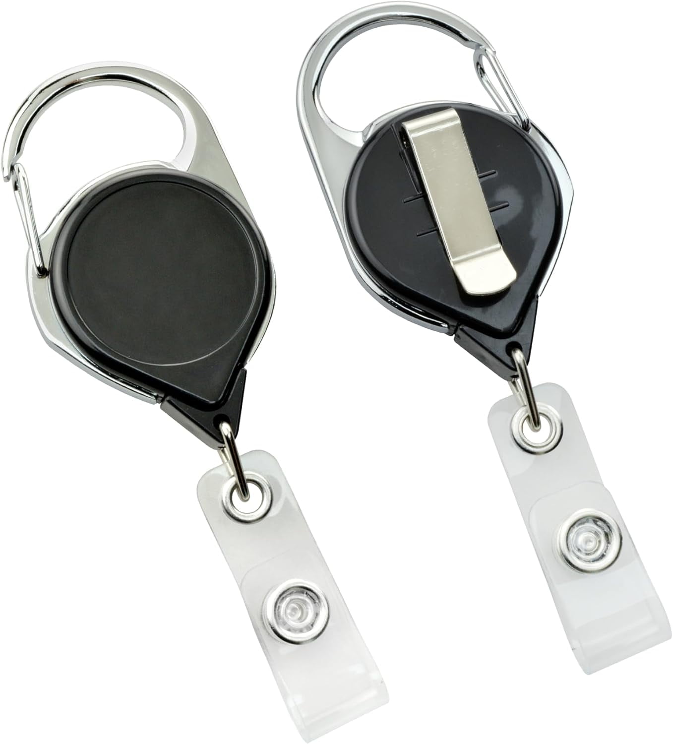 5 Pack - Premium Black No Twist Badge Reels with Carabiner Clip & Belt Clip and Extra Long Reach - Cute Solid Color Retractable Badge Holder for Nurse, Office Employee by Specialist ID