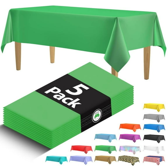 5 Pack Premium Green Plastic Tablecloth - 108 x 54 in. Disposable Rectangle Plastic Table Cloth - Decorative Rectangle Table Cover Smooth Tablecloth - Disposable Table Cloths For Parties, Weddings.