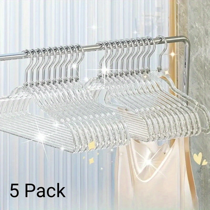 5 Pack Premium Heavy Duty Glitter Acrylic Hangers, Clear Invisible Clothes Hangers, Durable Plastic Clothes Hangers with Bling Glitter, Pants, Suits, Shirts, Skirts& Dress Clothes, Closet Organizer