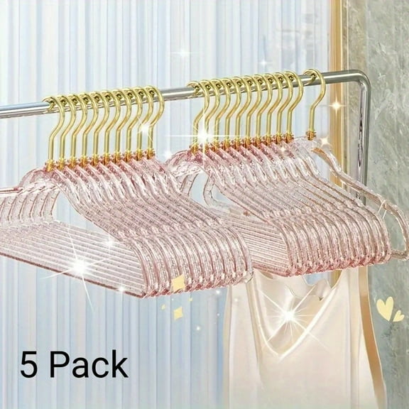 5 Pack Premium Heavy Duty Glitter Acrylic Hangers, Clear Invisible Clothes Hangers, Durable Plastic Clothes Hangers with Bling Glitter, Pants, Suits, Shirts, Skirts& Dress Clothes, Closet Organizer