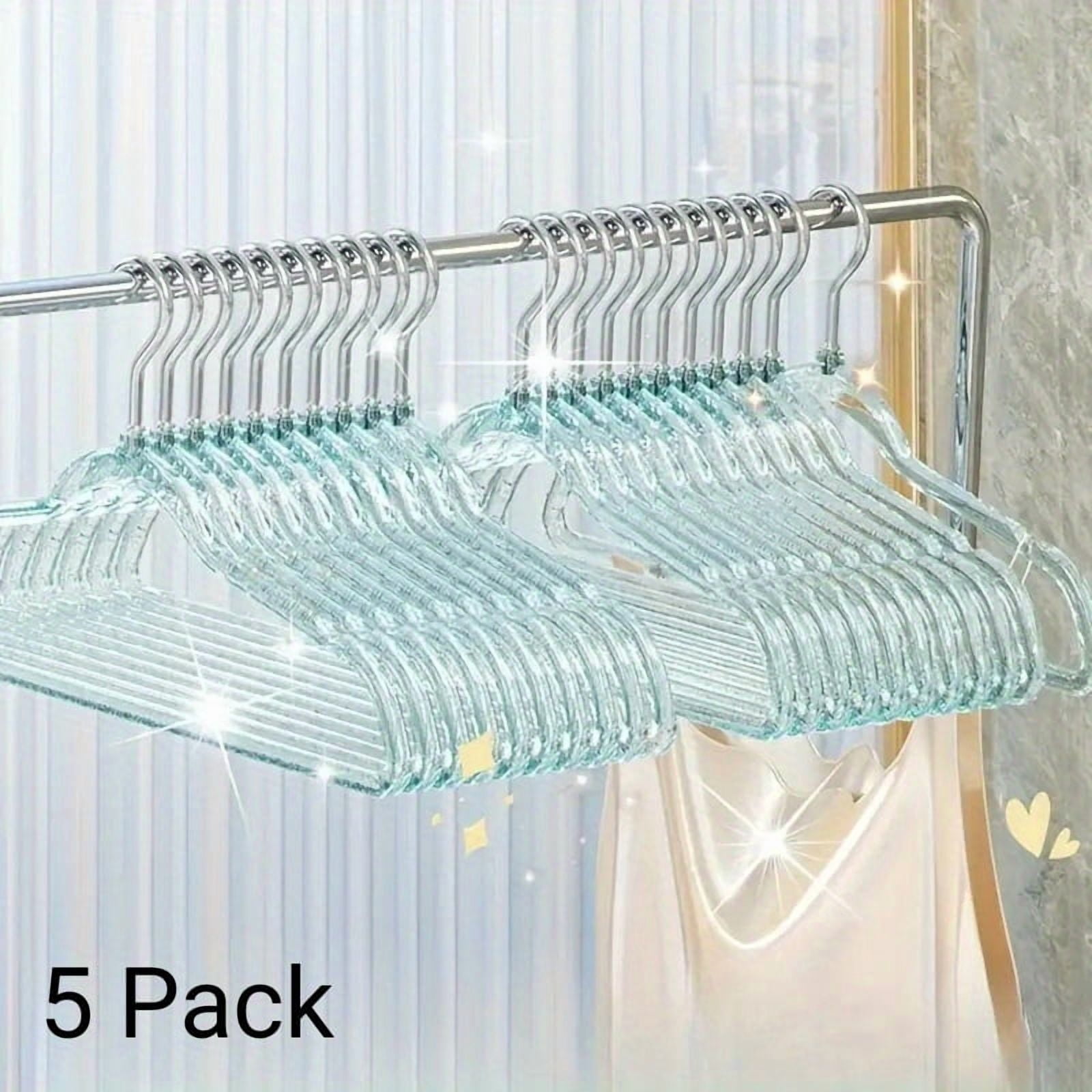 5 Pack Premium Heavy Duty Glitter Acrylic Hangers, Clear Invisible Clothes Hangers, Durable Plastic Clothes Hangers with Bling Glitter, Pants, Suits, Shirts, Skirts& Dress Clothes, Closet Organizer