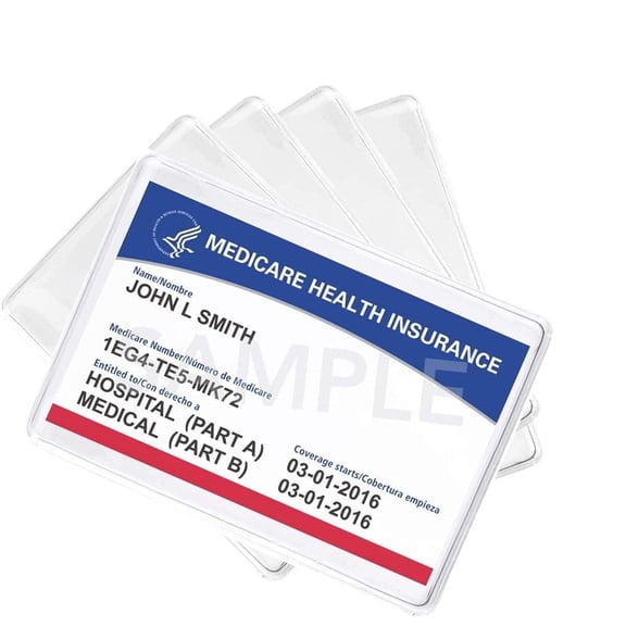 5 Pack - Premium Medicare Card Protector Sleeves - Durable 2 ⅜ X 3 ⅜ Business Card Holders - Clear Vinyl Covers for Insurance & Social Security Metro & License or Credit Cards by Specialist ID