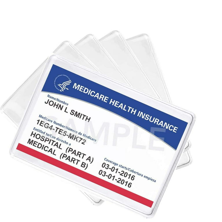 5 Pack - Premium Medicare Card Protector Sleeves - Durable 2 ⅜ X 3 ⅜  Business Card Holders - Clear Vinyl Plastic Covers for Insurance & Social