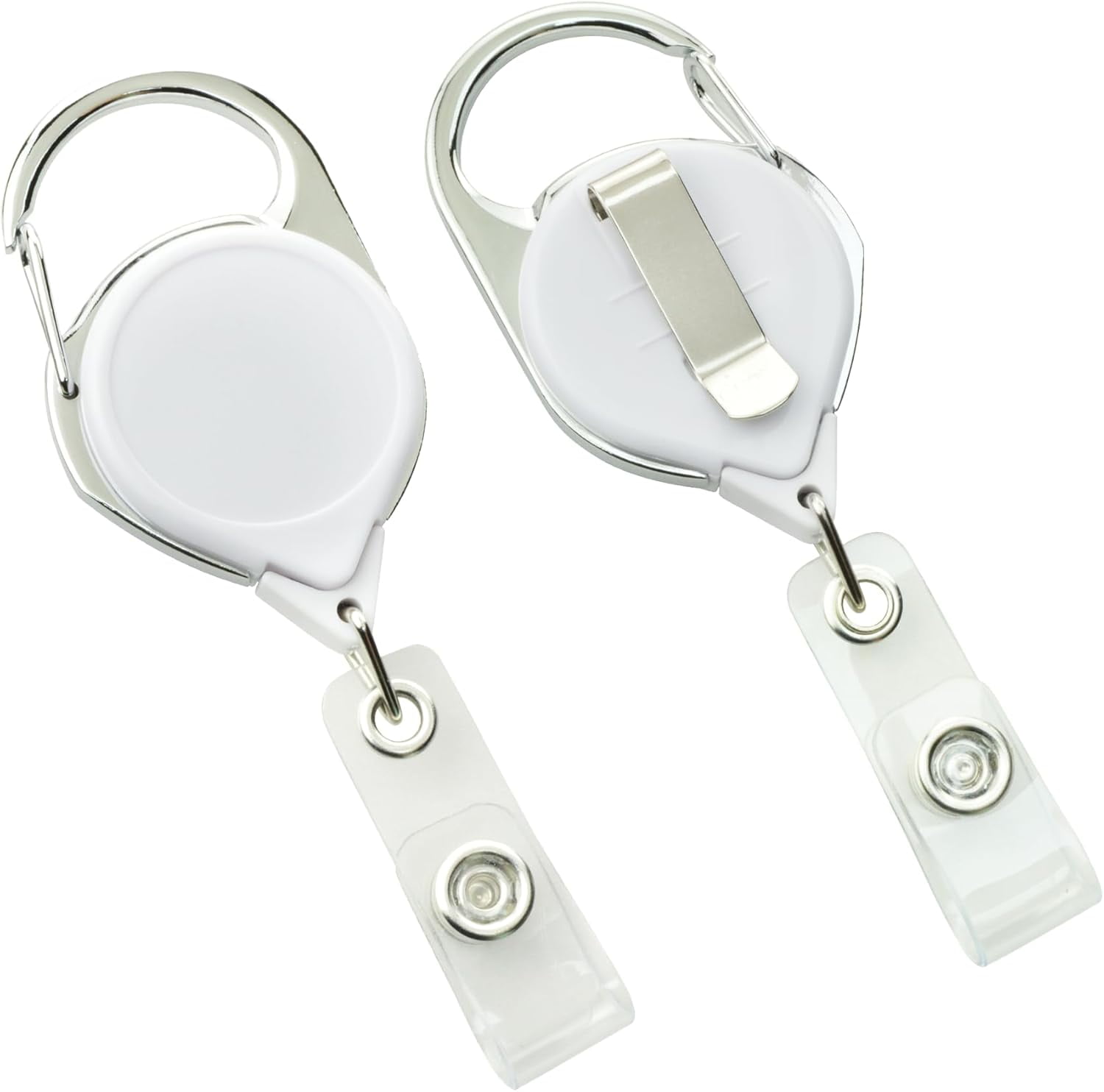 5 Pack - Premium No Twist Badge Reels with Carabiner Clip & Belt Clip and Extra Long Reach - Cute Solid Color Retractable Badge Holder for Nurse, Office Employee by Specialist ID (White)